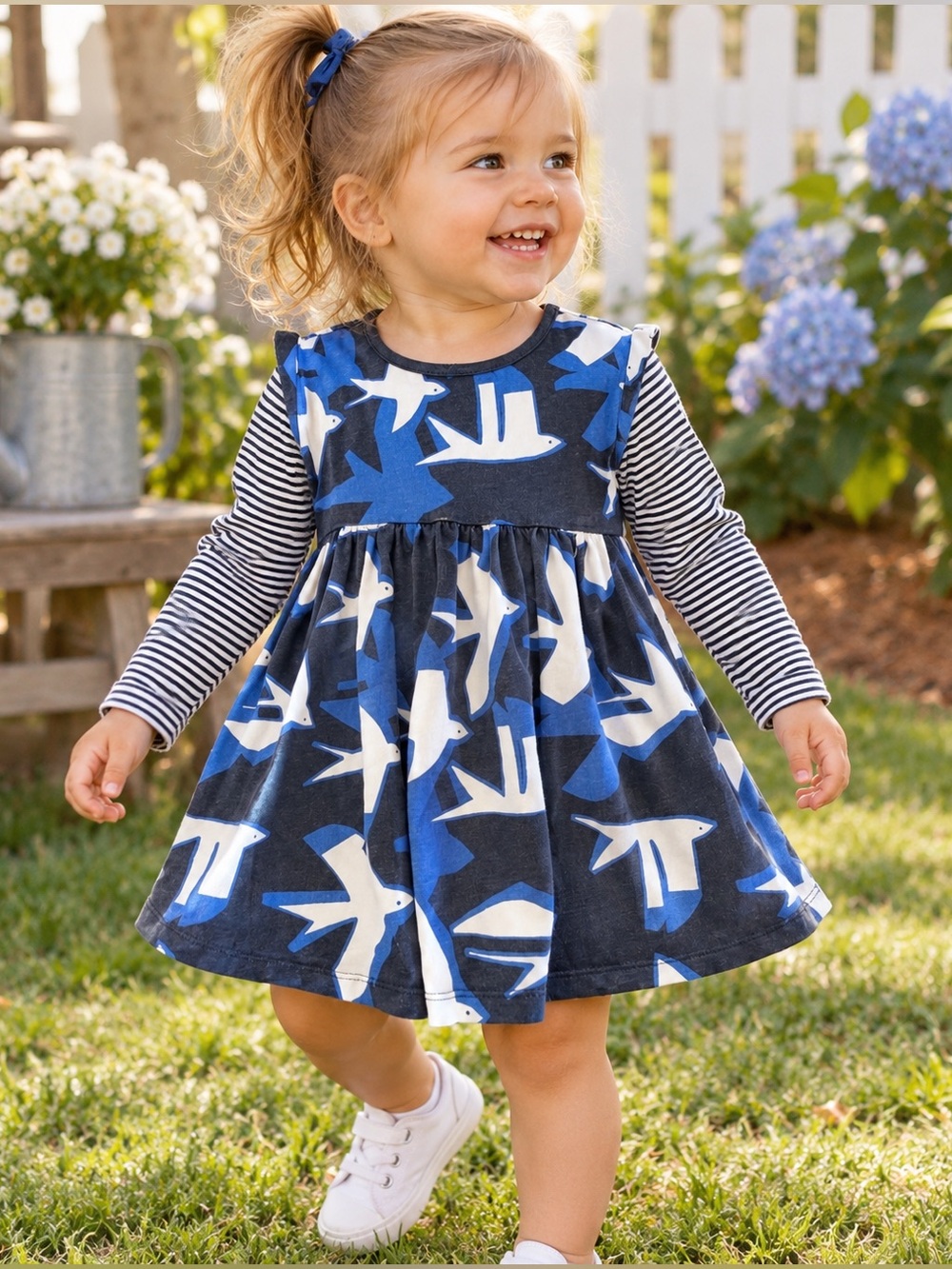 Tea Collection Mighty Mini Bird Dress Blue
 Size 18-24 Mths